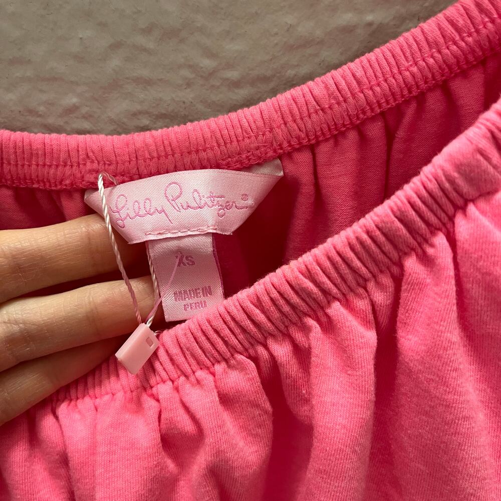 Lilly Pulitzer La Fortuna Off Shoulder Ruffle Top Hot Pink Knit XS Barbiecore - Picture 5 of 7